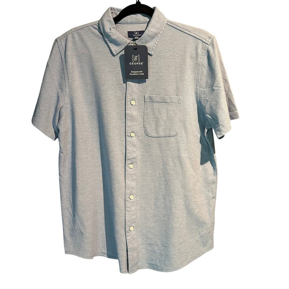 NWT George Size Small Knit Button Up Short Sleeve Blue Casual Coastal Preppy